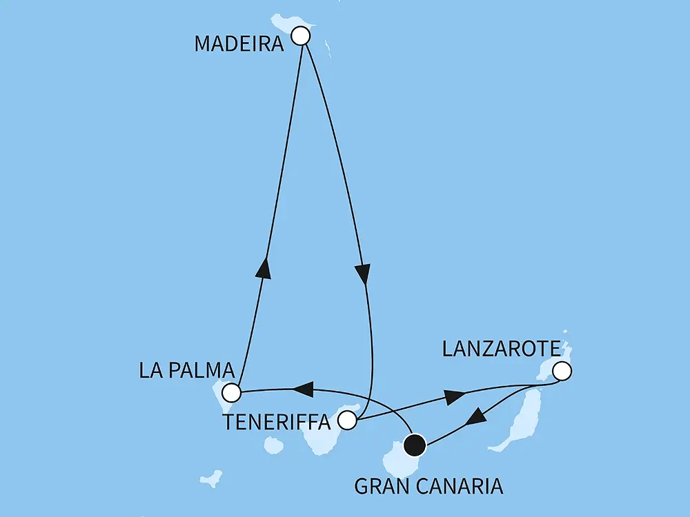 Kanaren mit Madeira - ab/bis Las Palmas - Routenbild